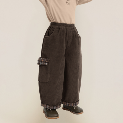 裏ボアチェックロールアップコーデュロイパンツ