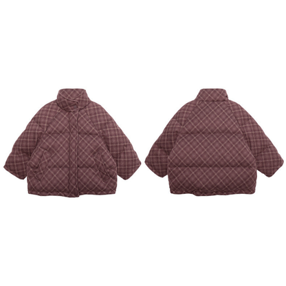 赤チェック中綿コート