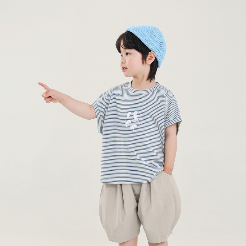 カモメプリント細ボーダー半袖T