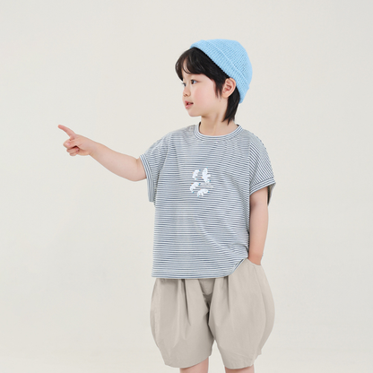 カモメプリント細ボーダー半袖T