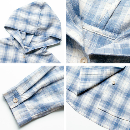 綿100%フード付きチェックシャツ
