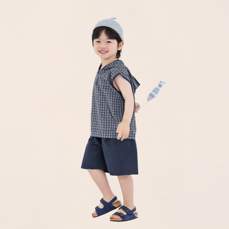 チェック柄タンクトップx無地パンツ2点セット