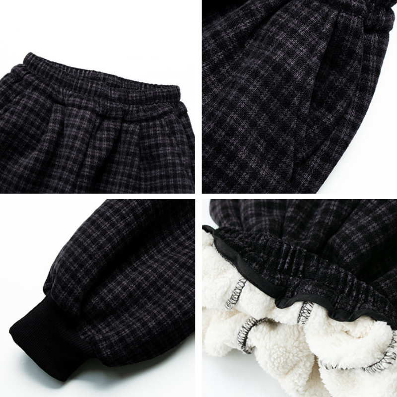 チェック柄裾リブ裏ボアパンツ