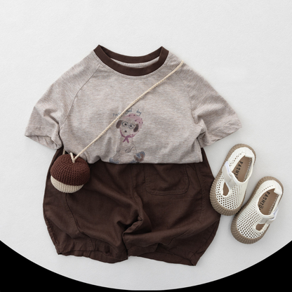 子犬プリント綿100%Tシャツ