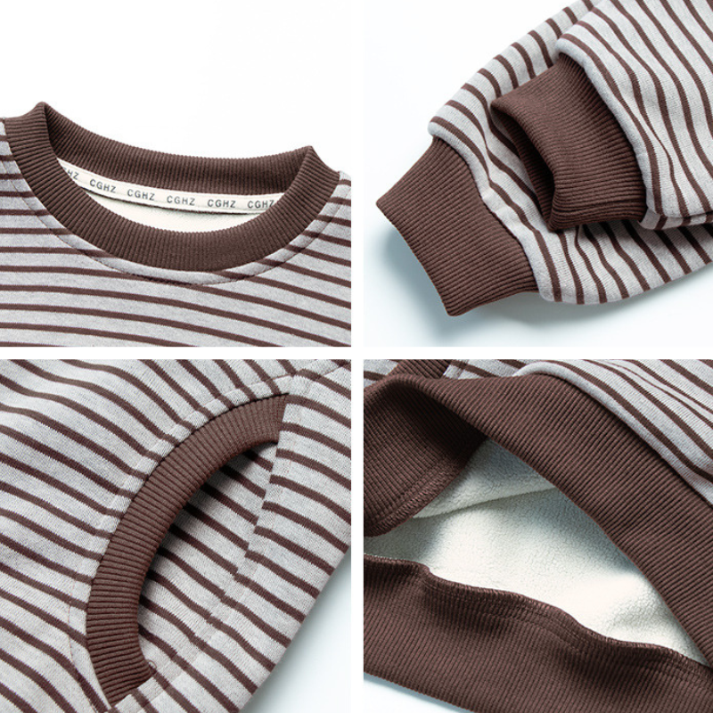 裏ボアボーダー柄プルオーバー