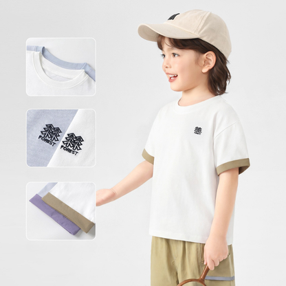 ミニマル森刺繍純棉半袖Tシャツ