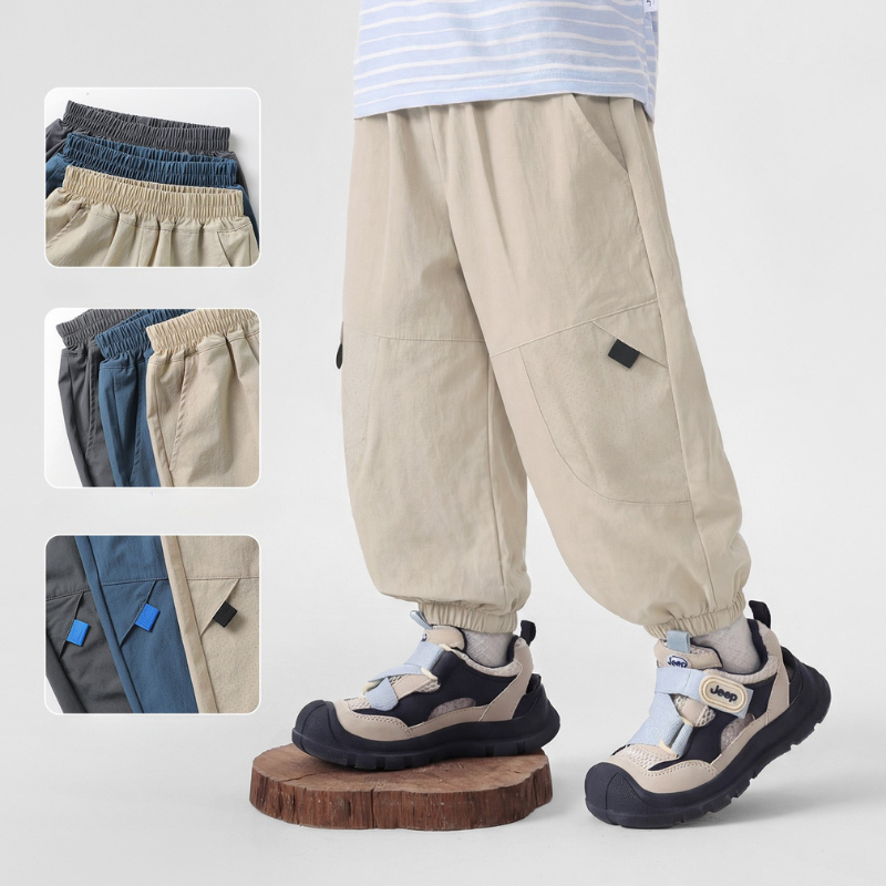 メッシュ切替ゴム裾ロングパンツ