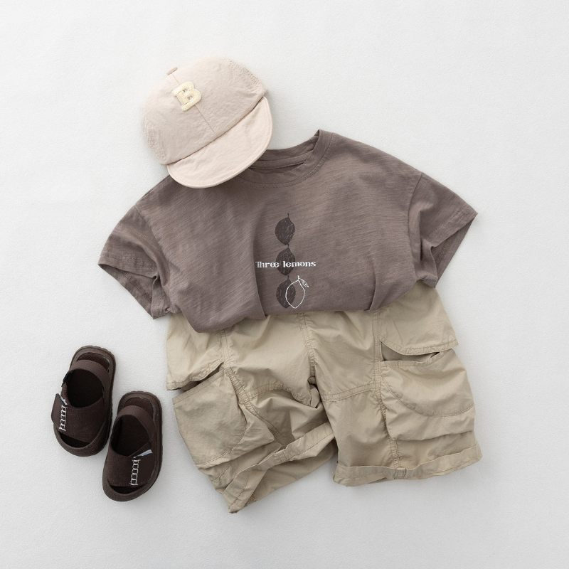 レモンプリントスラブコットン半袖Tシャツ