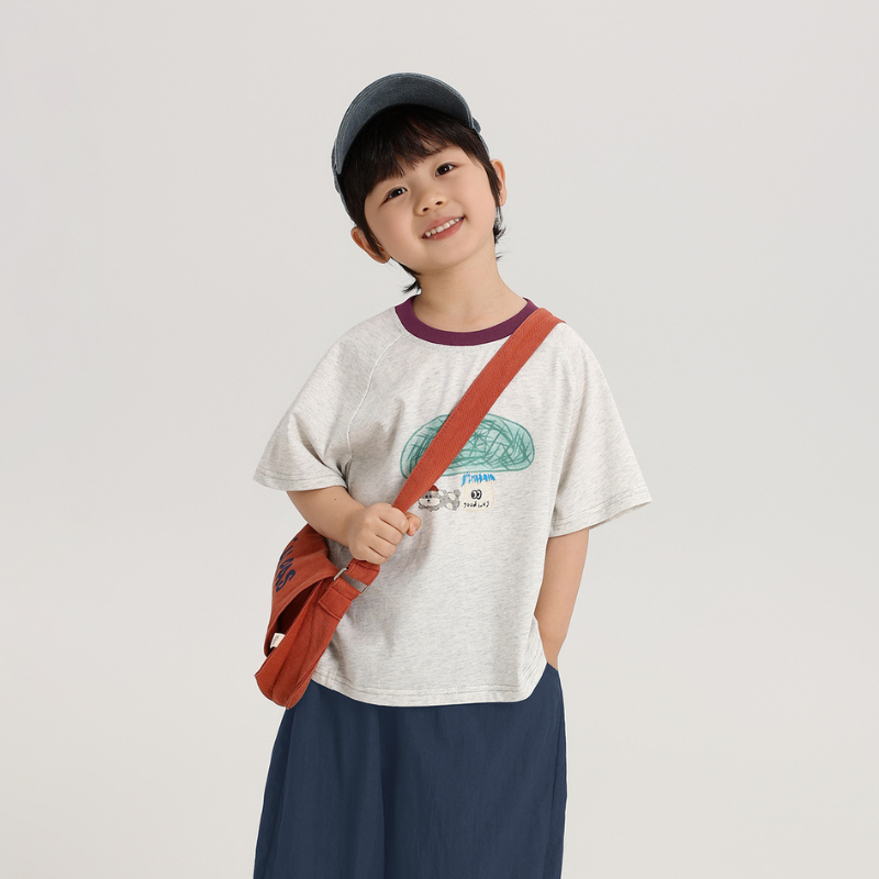 差し色襟純綿半袖Tシャツ