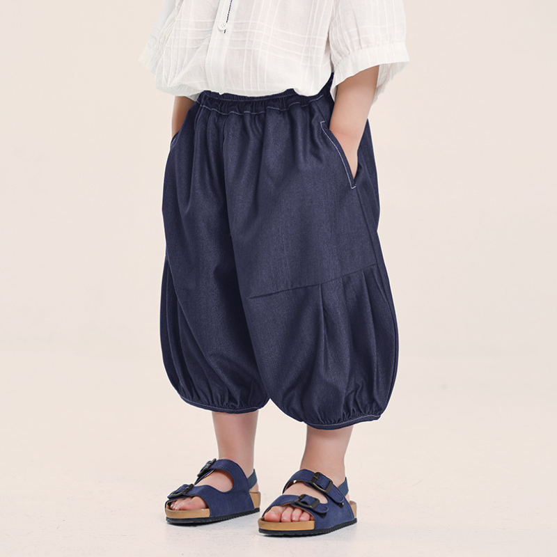 デニム風バルーン七分丈パンツ