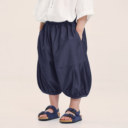 デニム風バルーン七分丈パンツ