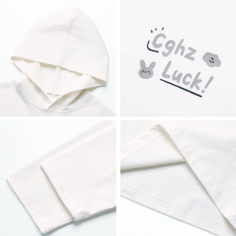 フード付き綿100%長袖Tシャツ