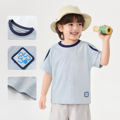 衿袖配色純棉半袖Tシャツ