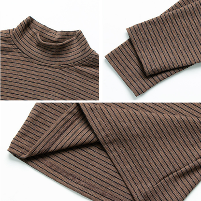 細ボーダーハイネック長袖