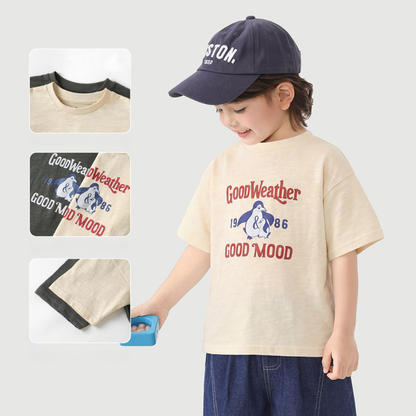 ペンギンプリント純棉半袖Tシャツ