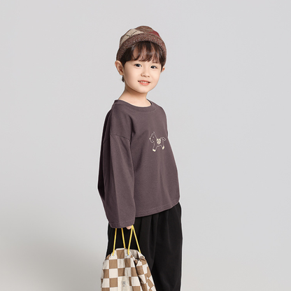 馬プリント純綿ロングTシャツ