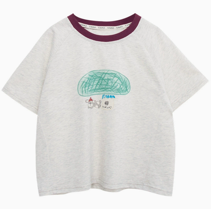 差し色襟純綿半袖Tシャツ