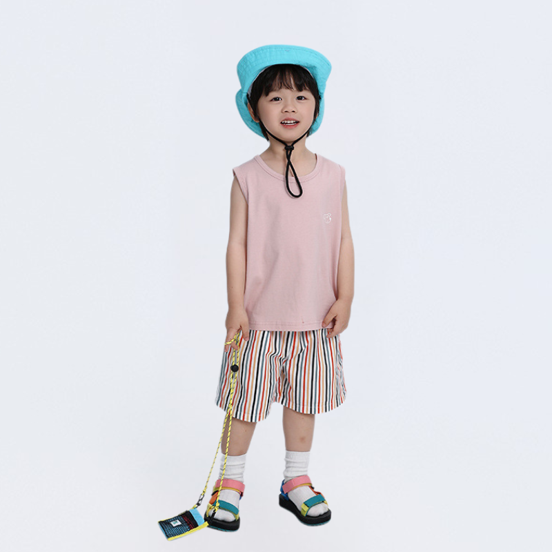 カラフルストライプ純綿ハーフパンツ
