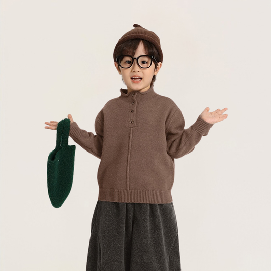 ヘンリーネックニット フリル襟 袖ボタン