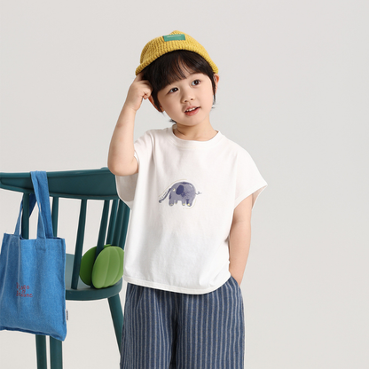 ゾウさんプリント純綿Tシャツ