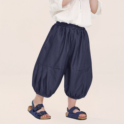 デニム風バルーン七分丈パンツ