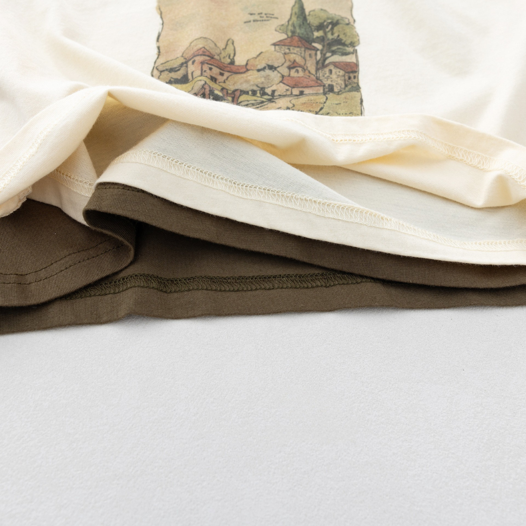 レトロプリント純綿半袖Tシャツ
