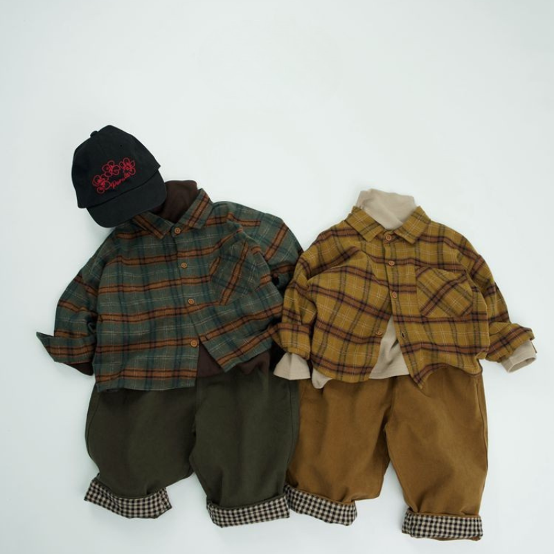 内側チェック純綿サロペット