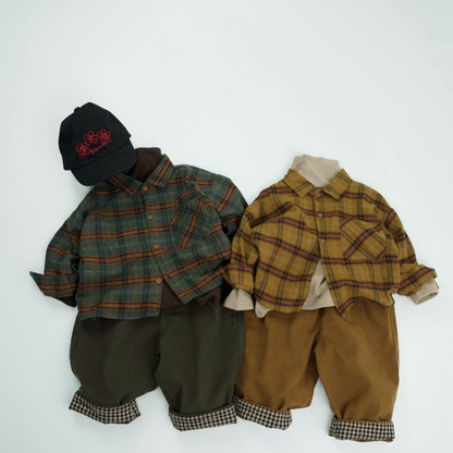 内側チェック純綿サロペット