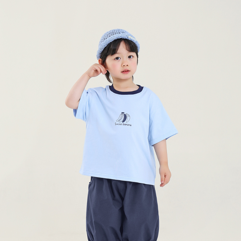 襟配色バナナプリント半袖T