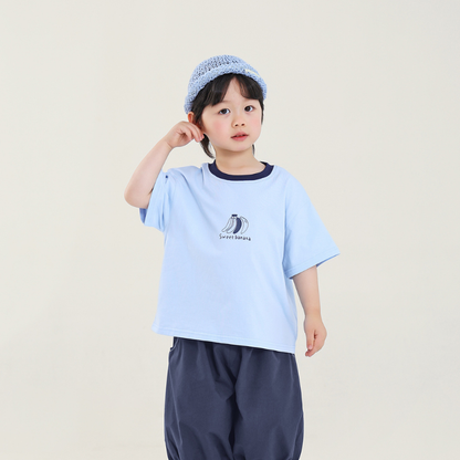 襟配色バナナプリント半袖T