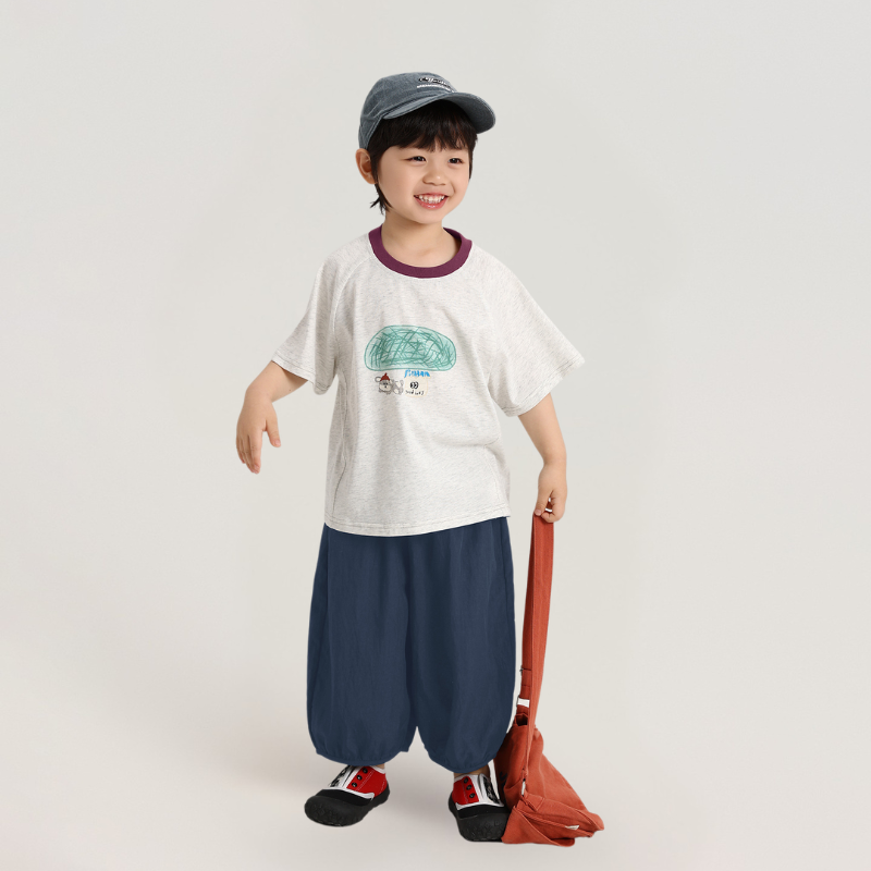 差し色襟純綿半袖Tシャツ