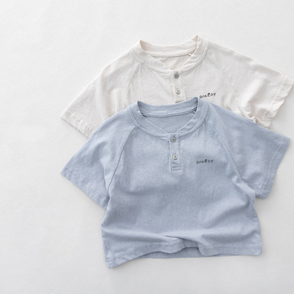 ヘンリーネック純綿半袖Tシャツ