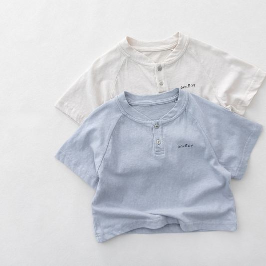 ヘンリーネック純綿半袖Tシャツ
