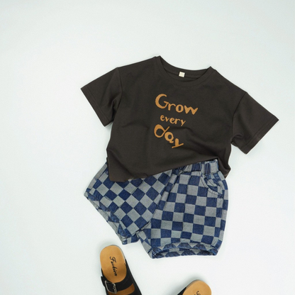 英字プリント綿100%半袖Tシャツ