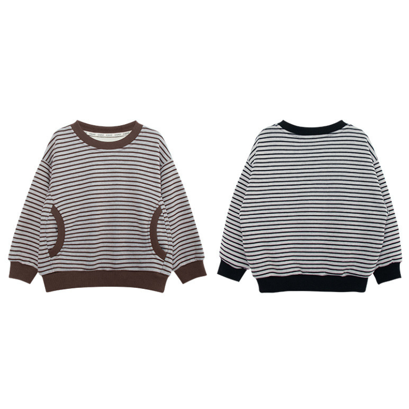 裏ボアボーダー柄プルオーバー