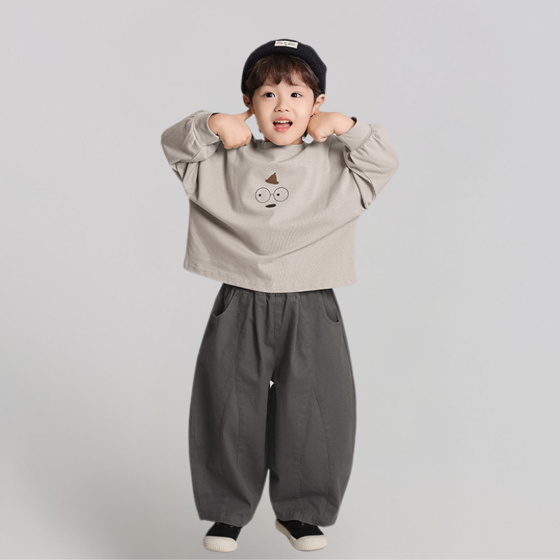無地ポケット純綿ロングパンツ