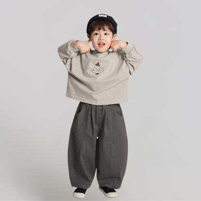 無地ポケット純綿ロングパンツ
