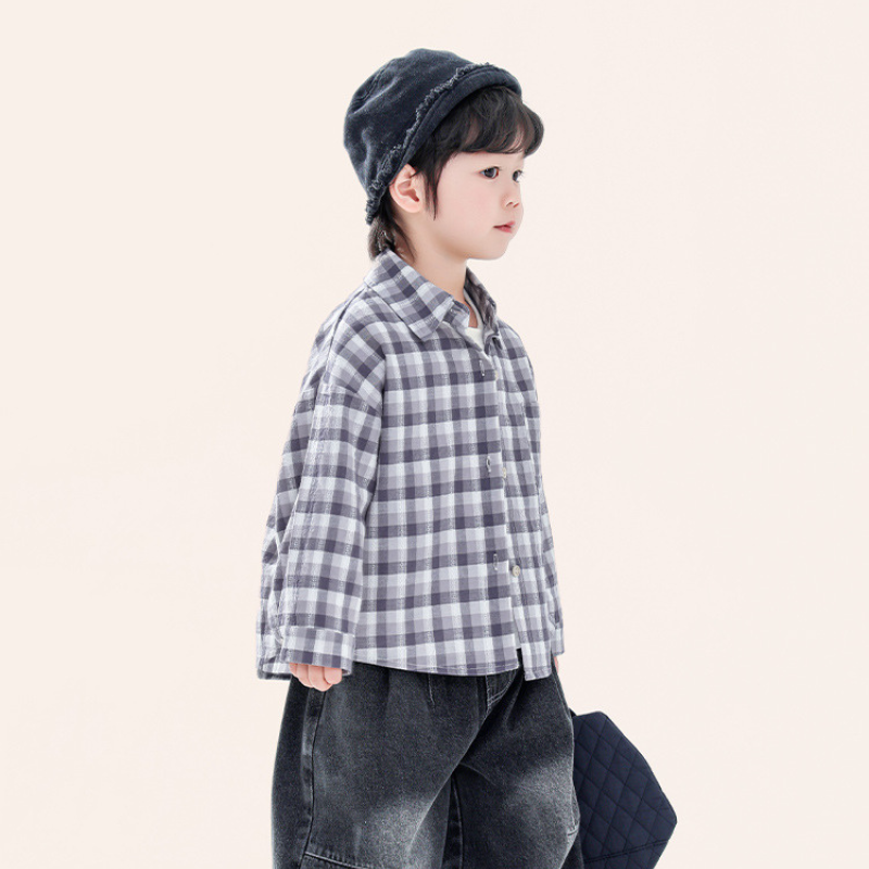 繊細凹凸縞模様チェックシャツ