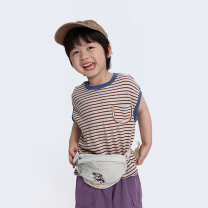 多色ボーダードロップショルダー半袖Tシャツ