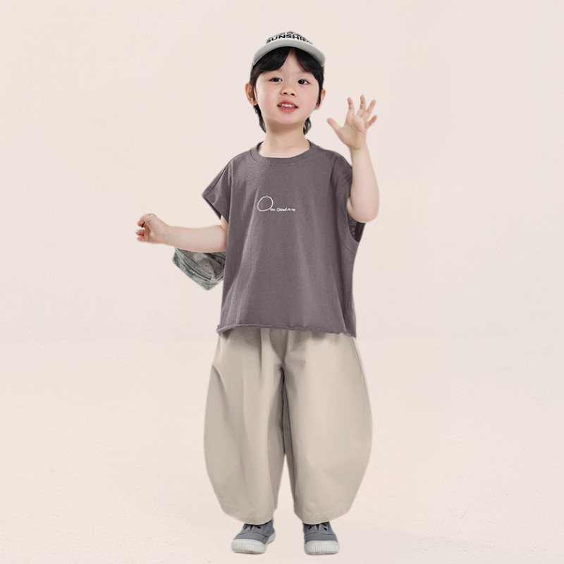後ろ裾プリントコットン九分丈パンツ