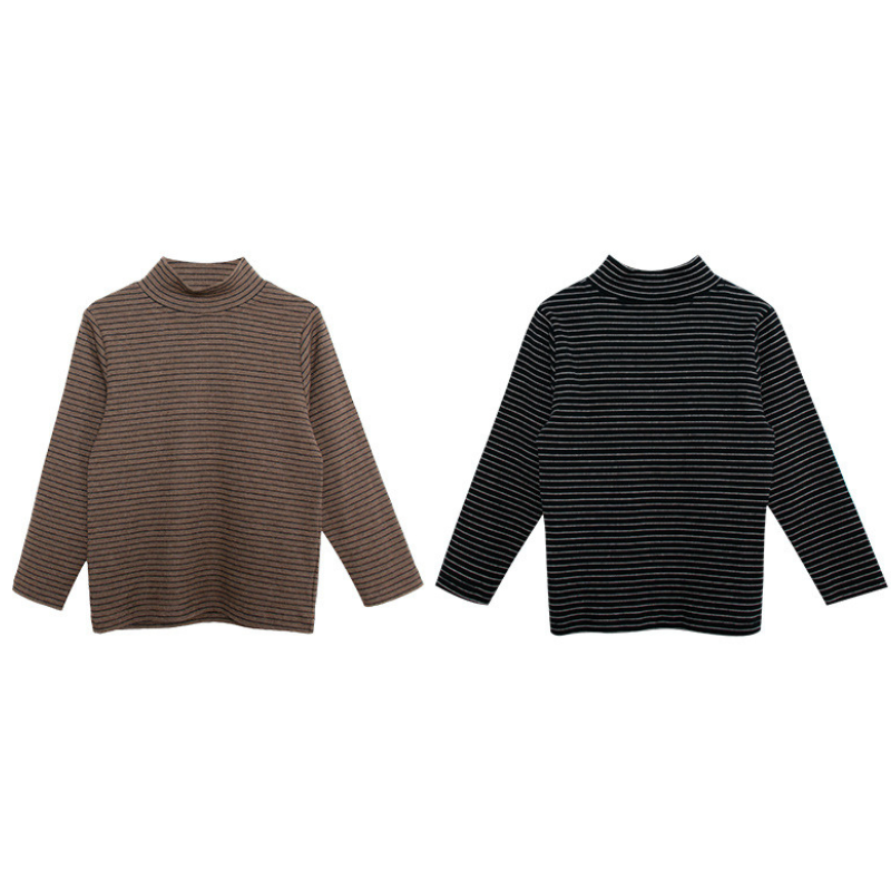 細ボーダーハイネック長袖