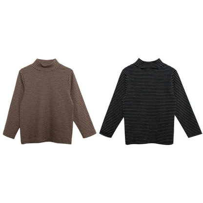 細ボーダーハイネック長袖