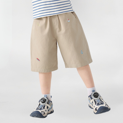 海軍風刺繍純綿ハーフパンツ