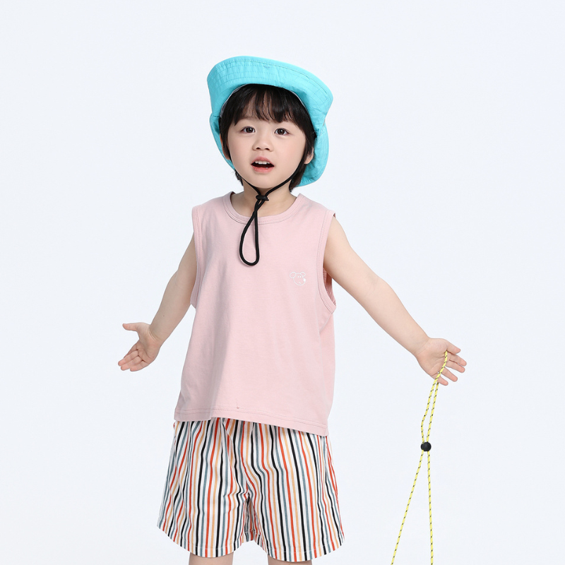 控えめ子犬プリント純綿タンクトップ