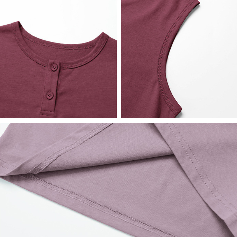 2つボタン純綿タンクトップ