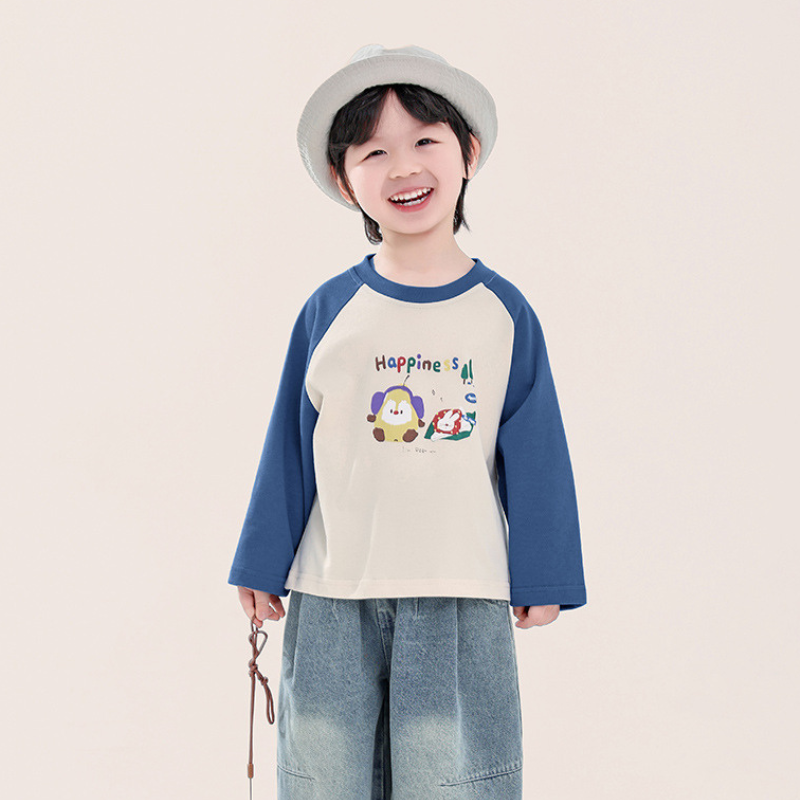 カラフルプリント綿100%ラグランTシャツ