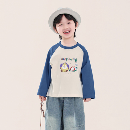 カラフルプリント綿100%ラグランTシャツ