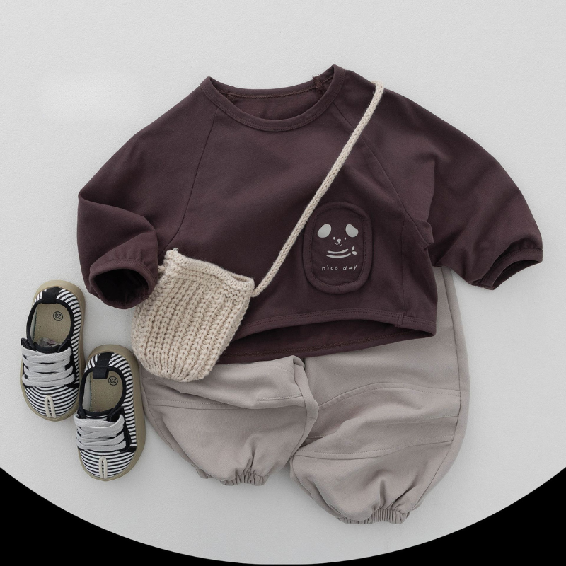 ワッペンデザイン純綿長袖Tシャツ