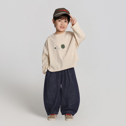 ステッチデザインデニム風ロングパンツ