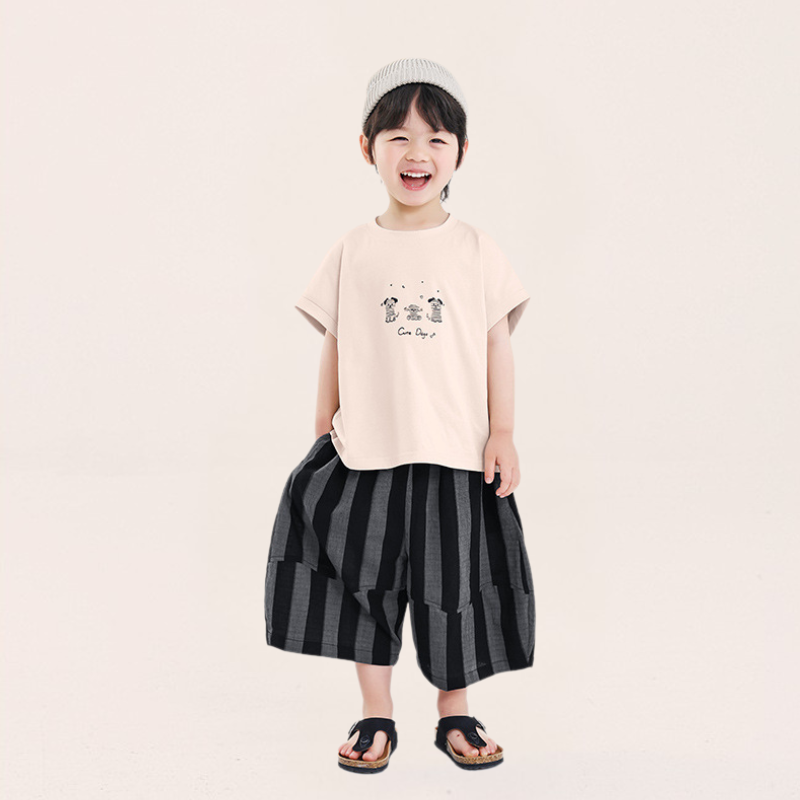 ストライプ切替コットン七分パンツ